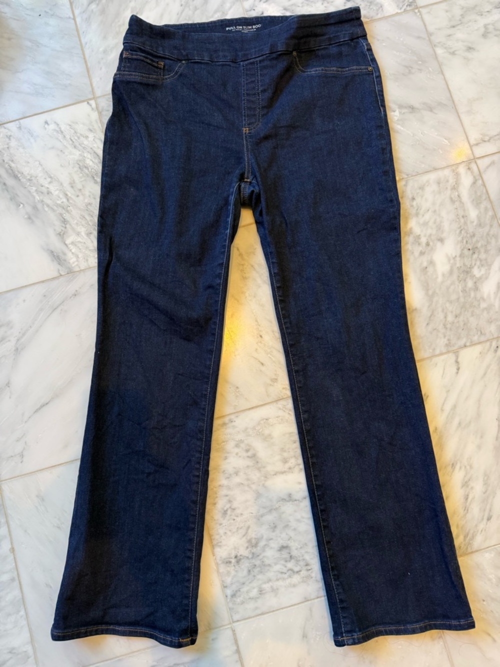 Chico's Dark Blue Pull-On Slim Bootcut Jeans